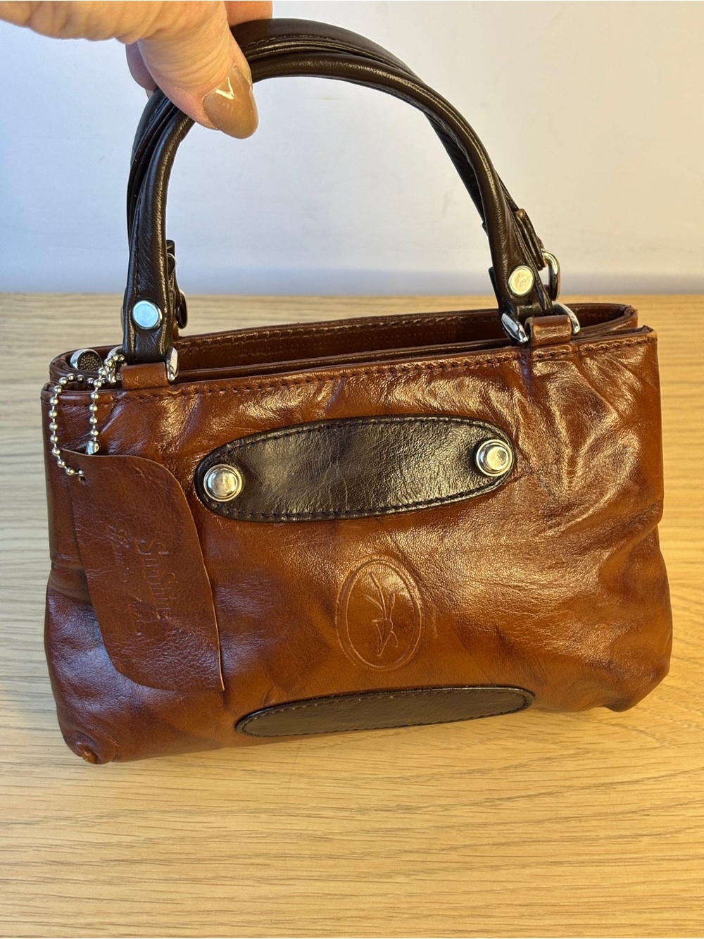 Vintage Sunshine Leather Top-Handle Mini Satchel in Brown